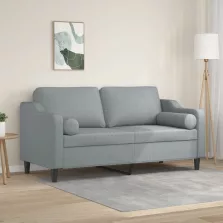   vidaXL 2 személyes világosszürke szövet kanapé díszpárnákkal 140 cm
