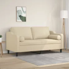   vidaXL 2 személyes krémszínű szövet kanapé díszpárnákkal 140 cm