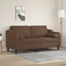   vidaXL 2 személyes barna szövet kanapé díszpárnákkal 140 cm