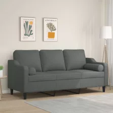   vidaXL 3 személyes sötétszürke szövet kanapé díszpárnákkal 180 cm