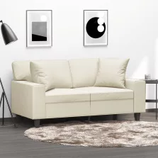   vidaXL 2 személyes krémszínű műbőr kanapé díszpárnákkal 120 cm