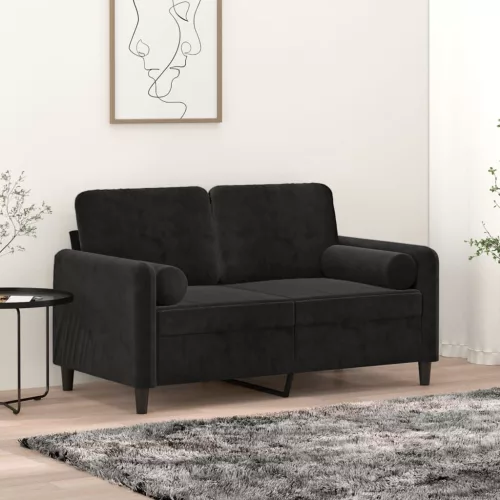 vidaXL 2 személyes fekete bársony kanapé díszpárnákkal 120 cm