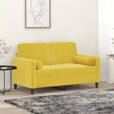   vidaXL 2 személyes sárga bársony kanapé díszpárnákkal 120 cm