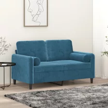   vidaXL 2 személyes kék bársony kanapé díszpárnákkal 120 cm
