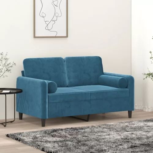 vidaXL 2 személyes kék bársony kanapé díszpárnákkal 120 cm