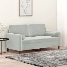   vidaXL 2 személyes világosszürke bársony kanapé díszpárnákkal 140 cm