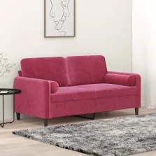   vidaXL 2 személyes bordó bársony kanapé díszpárnákkal 140 cm