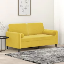   vidaXL 2 személyes sárga bársony kanapé díszpárnákkal 140 cm