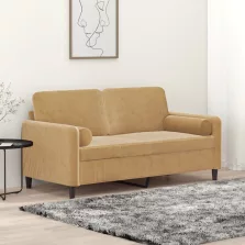   vidaXL 2 személyes barna bársony kanapé díszpárnákkal 140 cm