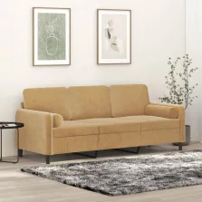  vidaXL 3 személyes barna bársony kanapé díszpárnákkal 180 cm