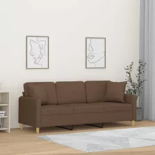   vidaXL 3 személyes barna szövet kanapé díszpárnákkal 180 cm