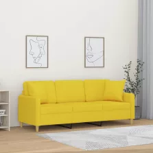   vidaXL 3 személyes világossárga szövet kanapé díszpárnákkal 180 cm