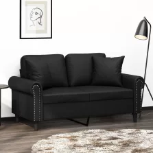   vidaXL 2 személyes fekete műbőr kanapé díszpárnákkal 120 cm