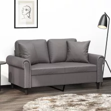   vidaXL 2 személyes szürke műbőr kanapé díszpárnákkal 120 cm