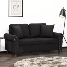   vidaXL 2 személyes fekete bársony kanapé díszpárnákkal 120 cm