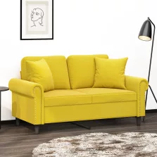  vidaXL 2 személyes sárga bársony kanapé díszpárnákkal 120 cm
