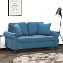   vidaXL 2 személyes kék bársony kanapé díszpárnákkal 120 cm