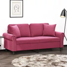   vidaXL 2 személyes bordó bársony kanapé díszpárnákkal 140 cm