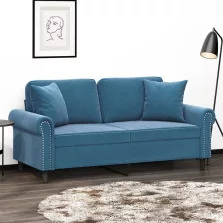   vidaXL 2 személyes kék bársony kanapé díszpárnákkal 140 cm