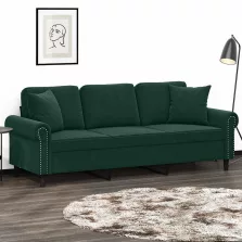   vidaXL 3 személyes sötétszürke bársony kanapé díszpárnákkal 180 cm