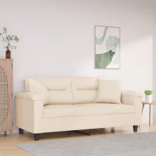   vidaXL 2 személyes bézs mikroszálas szövetkanapé párnákkal 140 cm