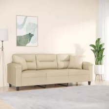   vidaXL 3 személyes krémszínű mikroszálas szövetkanapé párnákkal 180 cm