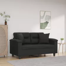   vidaXL 2 személyes fekete műbőr kanapé díszpárnákkal 120 cm
