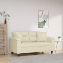   vidaXL 2 személyes krémszínű műbőr kanapé díszpárnákkal 120 cm