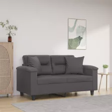   vidaXL 2 személyes szürke műbőr kanapé díszpárnákkal 120 cm