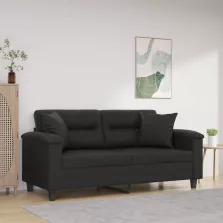   vidaXL 2 személyes fekete műbőr kanapé díszpárnákkal 140 cm