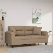   vidaXL 2 személyes cappuccino színű műbőr kanapé díszpárnákkal 140 cm