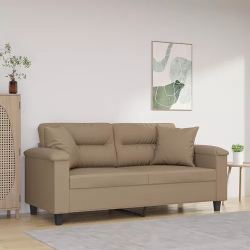 vidaXL 2 személyes cappuccino színű műbőr kanapé díszpárnákkal 140 cm