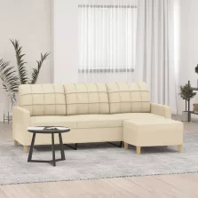   vidaXL 3 személyes krémszínű szövet kanapé lábtartóval 180 cm