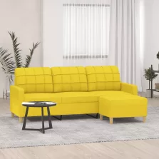   vidaXL 3 személyes világossárga szövet kanapé lábtartóval 180 cm