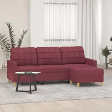   vidaXL 3 személyes bordó szövet kanapé lábtartóval 180 cm