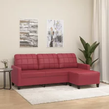   vidaXL 3 személyes bordó műbőr kanapé lábtartóval 180 cm