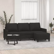   vidaXL 3 személyes fekete szövet kanapé lábtartóval 180 cm