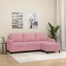   vidaXL 3 személyes rózsaszín bársonykanapé lábtartóval 180 cm