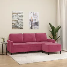   vidaXL 3 személyes bordó bársonykanapé lábtartóval 180 cm