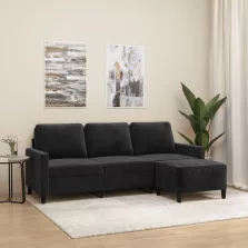   vidaXL 3 személyes fekete bársonykanapé lábtartóval 180 cm