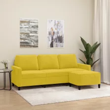   vidaXL 3 személyes sárga bársonykanapé lábtartóval 180 cm