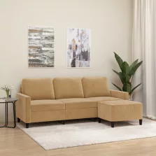   vidaXL 3 személyes barna bársonykanapé lábtartóval 180 cm