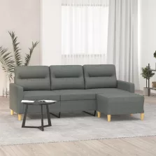   vidaXL 3 személyes sötétszürke szövet kanapé lábtartóval 180 cm