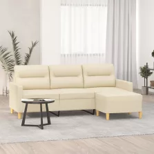   vidaXL 3 személyes krémszínű szövet kanapé lábtartóval 180 cm