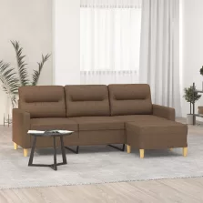   vidaXL 3 személyes barna szövet kanapé lábtartóval 180 cm