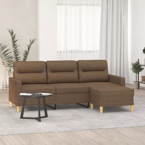 vidaXL 3 személyes barna szövet kanapé lábtartóval 180 cm