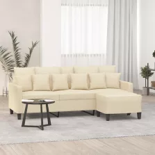   vidaXL 3 személyes krémszínű szövet kanapé lábtartóval 180 cm
