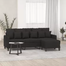   vidaXL 3 személyes fekete szövet kanapé lábtartóval 180 cm