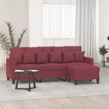   vidaXL 3 személyes bordó szövet kanapé lábtartóval 180 cm