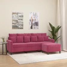   vidaXL 3 személyes bordó bársonykanapé lábtartóval 180 cm